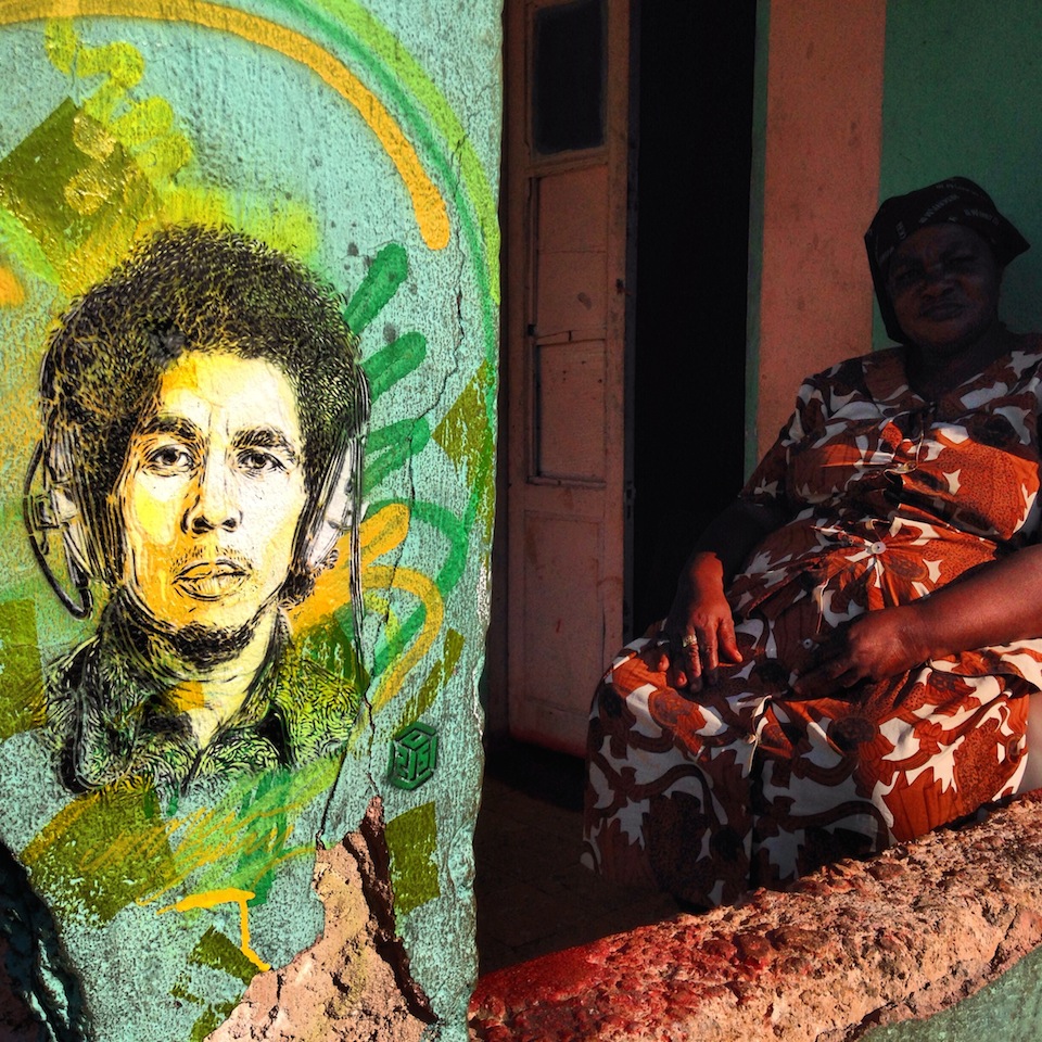 Street Art by C215 in Nine Mile, Jamaica 2. Portrait of Bob Marley