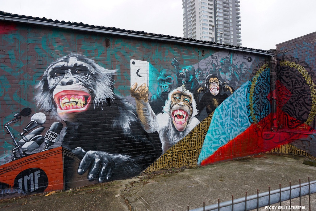 IMF Monkeys - Street Art at L'allée du kaai in Brussels, Belgium 1