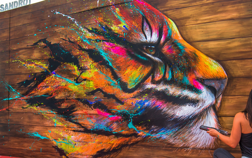 #streetart #tiger by #Sandrot at Underground Effect 4. In La Défense, #Paris, #France