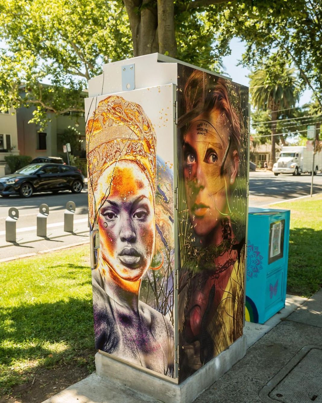 Portraits on Electrical boxes by Brandon Gastinell in Sacramento