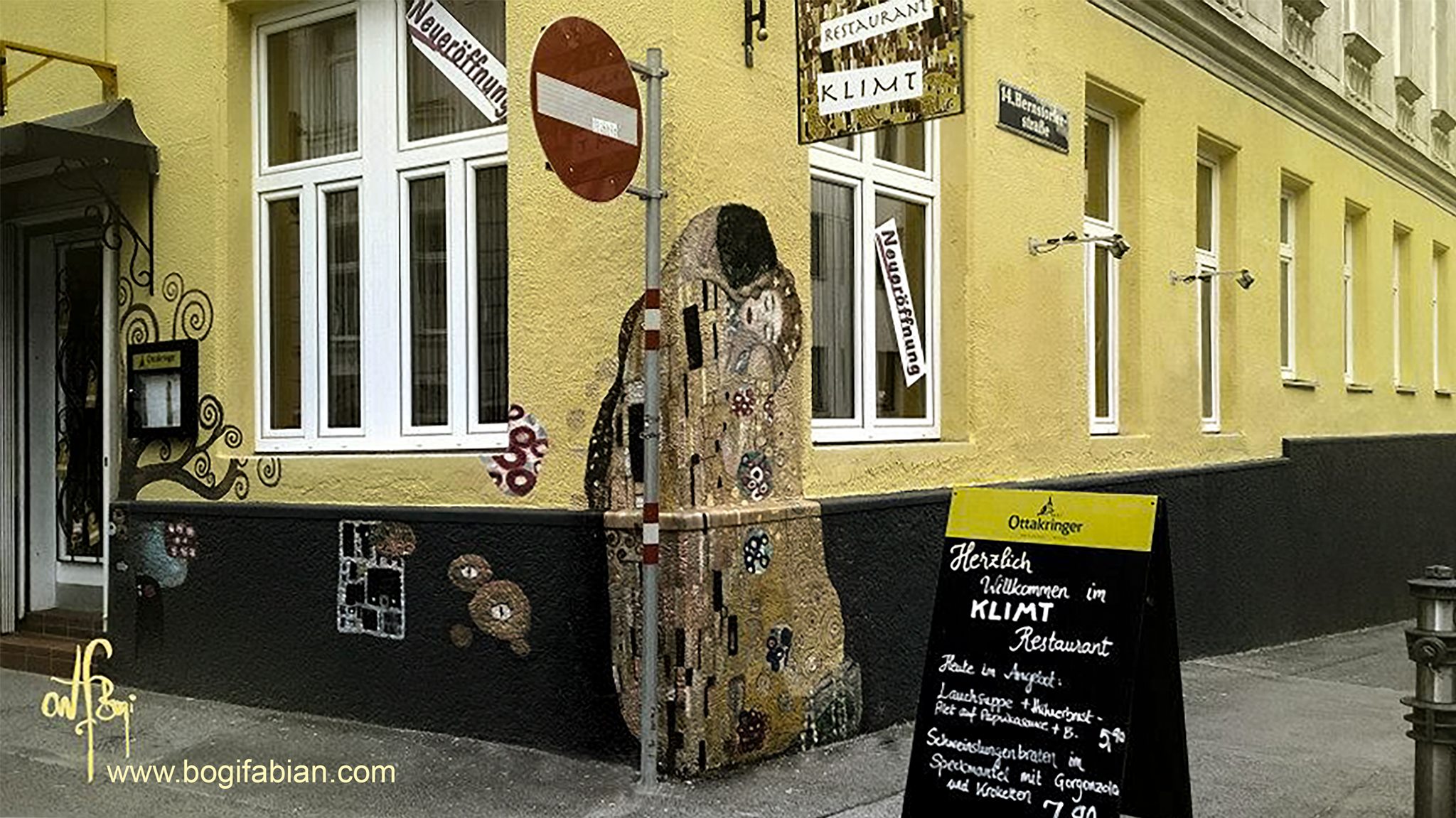 Street art of Gustav Klimt The Kiss in Vienna, Austria. STREET ART UTOPIA