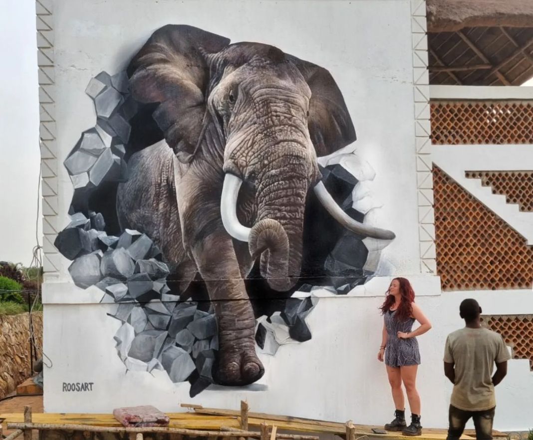 Elephant mural at Coconut Beach Resort in Majanji, Uganda STREET ART