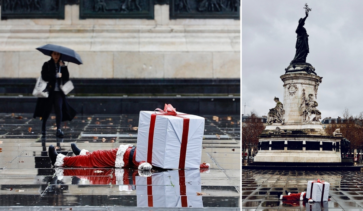 Santa Claus With a Gift Box Head: Paris Street Art That Makes You Think