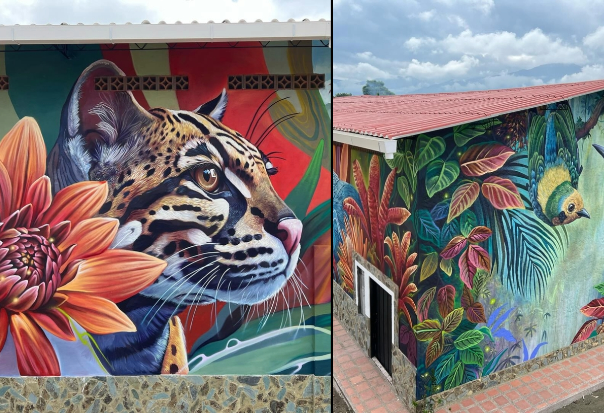 6 Animals and Flowers Bursting with Color in a New Jungle Mural in Colombia